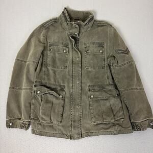 G.H. Bass & Co Olive Utility Field Jacket Beaded Trim Cotton XL Military
